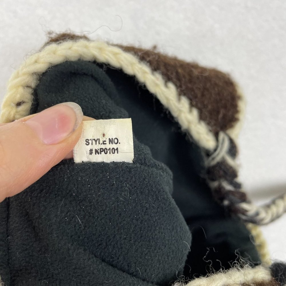 Nepal 100% Wool Fair Isle Knit Fleece Lined Trapper Beanie One Size Warm Chunky - Picture 7 of 8